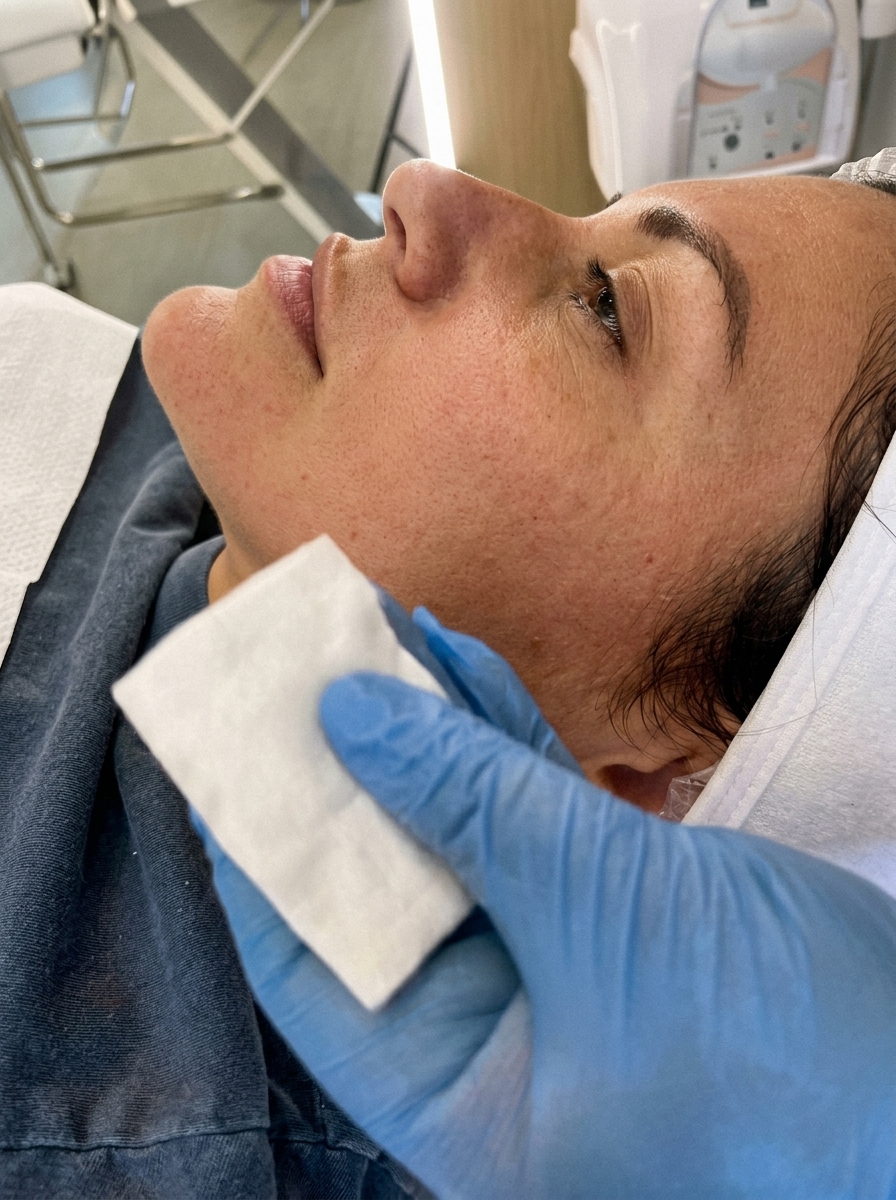 Limpeza do rosto durante um cuidado facial